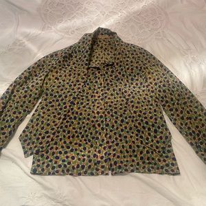 vintage saint laurent, rive gauche, button up blouse with two ties and skirt set